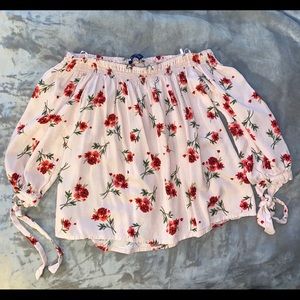 Baby pink/rose floral design off the shoulder top